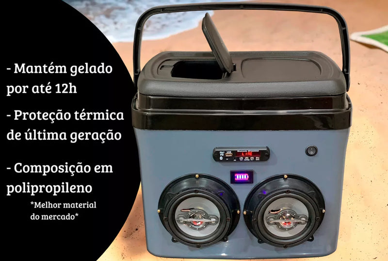 Cooler Térmica Bluetooth Bateria 32l Termico Som Usb Fm 100w